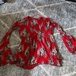 Free People Speak Easy Printed Bellsleeve Top